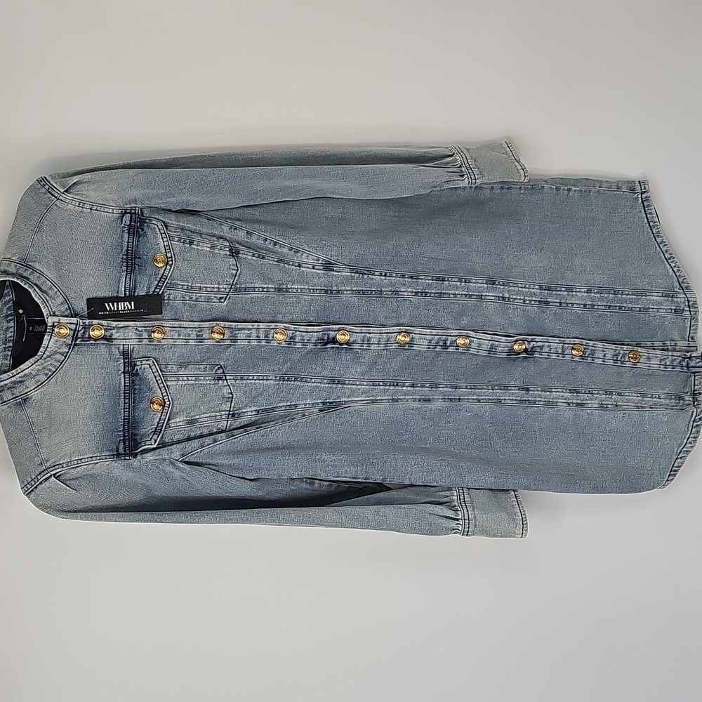 WHBM Faded Denim Stretch Bodycon Snap Button‎ Front Dress - Picture 6 of 14
